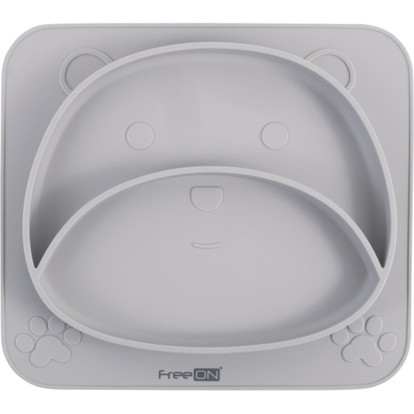 Силіконова тарілка дитяча FreeON Bear, сірий